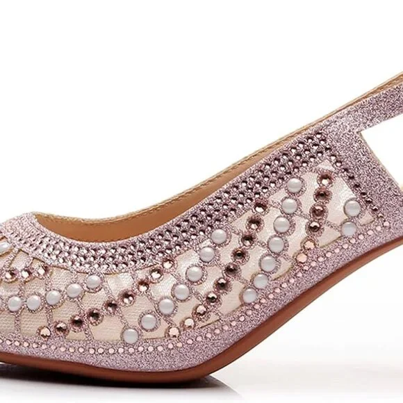 Women's Pink Slingback Pumps 2inHeel Rubber Sole Water Resistant for Casual
